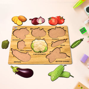 PremiumAV Wooden Vegetable Puzzle Learning Educational Board (1 Set / 28×20 Cm) - PremiumAV