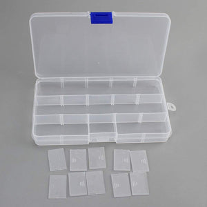 PremiumAV 15-Grid Clear Plastic Jewelry Organizer Box with Dividers (1 Pc) - PremiumAV