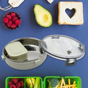 PremiumAV Miracle Stainless Steel Round Lunch Box, with Small Plastic Box Insert Leak Proof Lunch Box with Transparent lid, Lunch Box for Kids & Adult  - PremiumAV