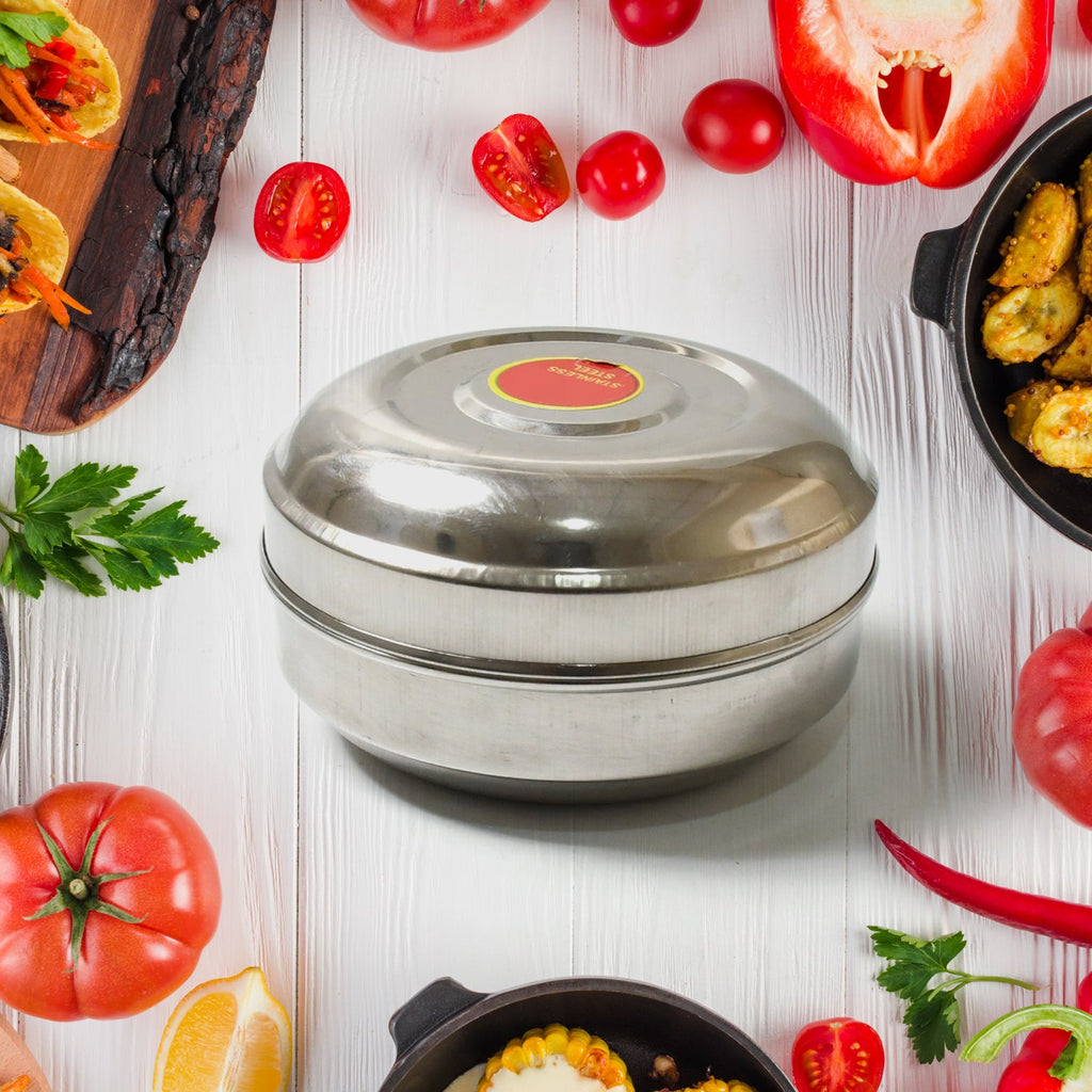 PremiumAV PremiumAV Multi-Purpose Stainless Steel Round Shape Tiffin Box - Small Gift For Baby Girl And Baby Boy For Office, School / Tuition / Picnic (big) – n 