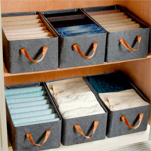 PremiumAV FOLDABLE STORAGE BOX HANDLES, COTTON AND LINEN STORAGE BINS AND BASKETS ORGANIZER FOR NURSERY, CLOSET, BEDROOM, HOME (45 Cm) - PremiumAV
