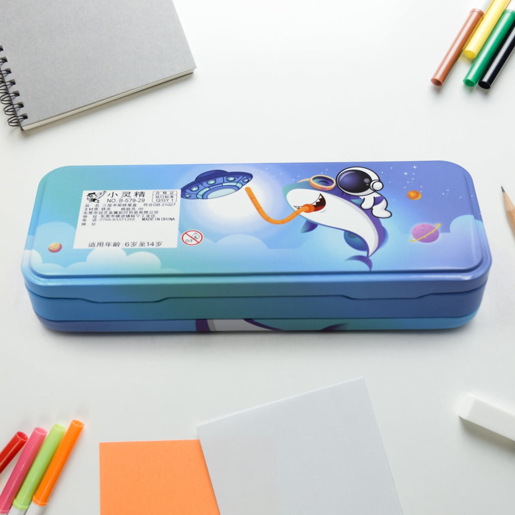 PremiumAV PremiumAV Metal Pencil Box, Pencil Case Double Compartment for Kids Stationery Compass Box, Stationery Gift for School Kids Compass, Pencil Box, Birth 