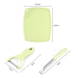 PremiumAV Plastic Kitchen Peeler - Green & Classic Stainless Steel 3-Piece Knife Set Combo - PremiumAV