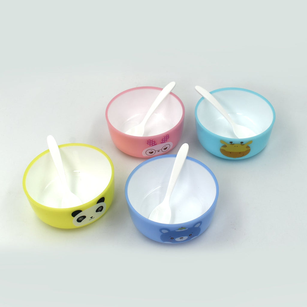 PremiumAV PremiumAV Plastic Animal Cartoon Colorful Bowl set,  4 Pieces Bowl with 4 Spoons for Kids (Assorted Color) –  