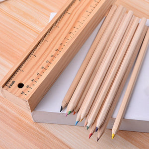 PremiumAV Colorful Wooden Pencil Set with Pencil box, Ruler, Sharpener For for Kids, Artist, Architect (12 Pcs Set)  - PremiumAV