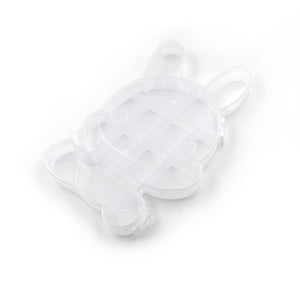 Clear storage box with bear design, plastic organizer.