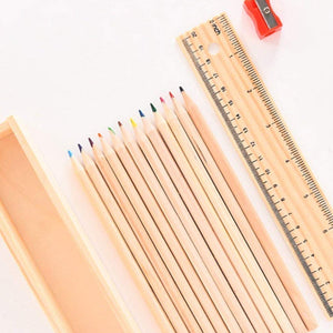PremiumAV Colorful Wooden Pencil Set with Pencil box, Ruler, Sharpener For for Kids, Artist, Architect (12 Pcs Set)  - PremiumAV