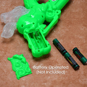 Close-up of a child's hand holding the Musical Laser Gun for Kids.
