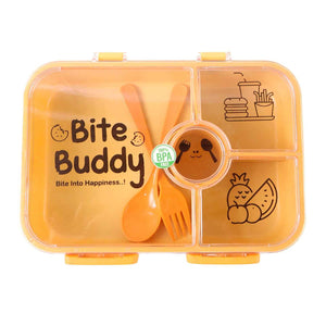 Bite Buddy 4-Compartment Leak-Resistant Plastic Lunch Box with Spoon & Fork