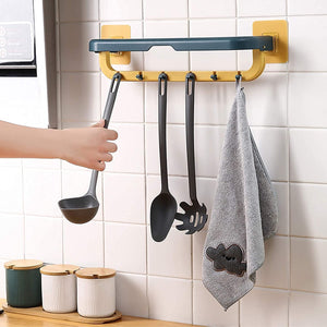 PremiumAV Wall-Mounted Double Bar Towel Holder with Hooks & Adjustable Folding Shelf - PremiumAV