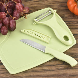 PremiumAV PremiumAV Plastic Kitchen Peeler - Green & Classic Stainless Steel 3-Piece Knife Set Combo –  