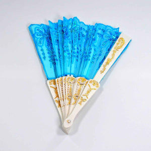 PremiumAV Hand Folding Fan, Chinese Vintage Style Handheld Fan with Fabric Sleeve