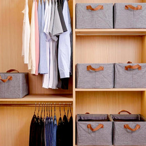 PremiumAV FOLDABLE STORAGE BOX HANDLES, COTTON AND LINEN STORAGE BINS AND BASKETS ORGANIZER FOR NURSERY, CLOSET, BEDROOM, HOME (45 Cm) - PremiumAV