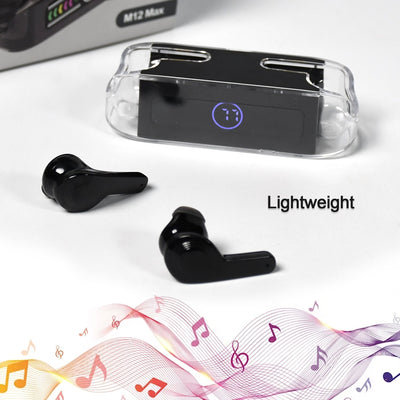 PremiumAV M12 Max Wireless Earbuds, Black Touch Control Bluetooth