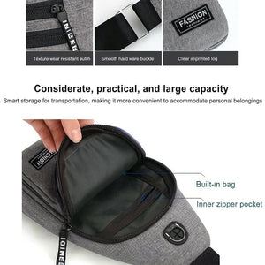 Waterproof Anti Theft Cross-body fanny pack waist bag, Shoulder Bags Chest Men Casual fashion USB Charging earphone hook Sling Travel Bag (1 Pc)
