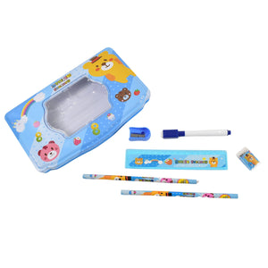 Cartoon Metal Compass Box for Kids with Stationery (6 Pc Set)  - PremiumAV