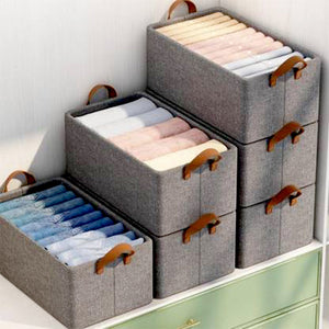 PremiumAV FOLDABLE STORAGE BOX HANDLES, COTTON AND LINEN STORAGE BINS AND BASKETS ORGANIZER FOR NURSERY, CLOSET, BEDROOM, HOME (45 Cm) - PremiumAV