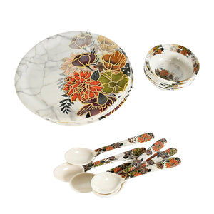 PremiumAV PremiumAV Dream 18-Piece Plastic Dinner Set – Unique Flower Design, 6 Plates, 6 Bowls & 6 Spoons, Microwave & Dishwasher Safe –  