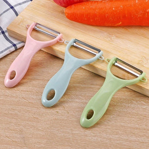 PremiumAV Plastic Kitchen Peeler - Green & Classic Stainless Steel 3-Piece Knife Set Combo - PremiumAV