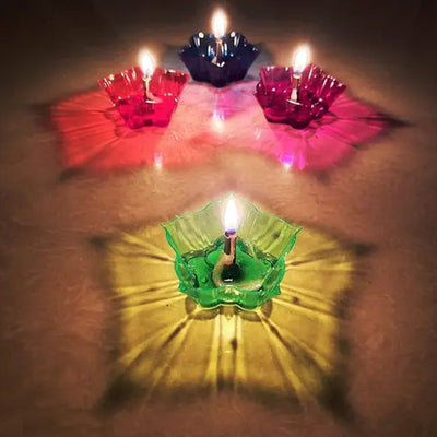 Colourful Reflection Diya Combo Plastic Candle Cup with Multi Shape, Diwali (12 Pcs Set)