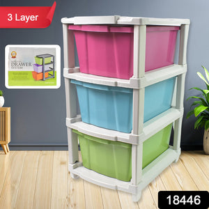 PremiumAV 3-Layer Plastic Drawer Storage Organizer, Multi-Purpose Cabinet (1 Pc / Mix Color) - PremiumAV