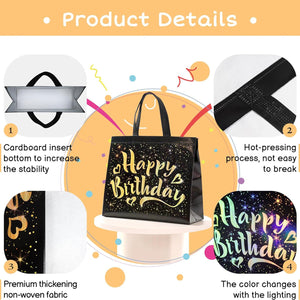 PremiumAV Birthday Gift Bag with Gold Shiny Stars, Reusable Party Gift Bags (1 Pc) - PremiumAV