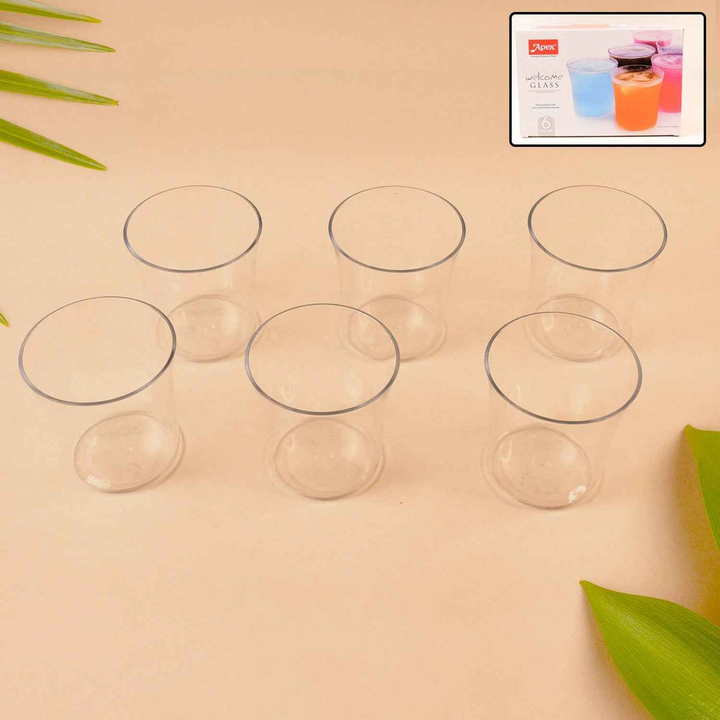 Apex Welcome Plastic Glass Set for Daily Use – Set of 6