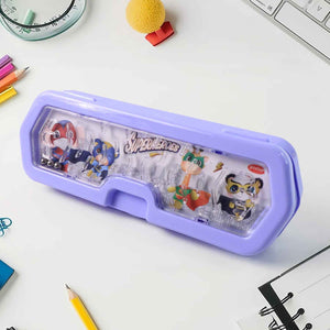 Cartoon Character Printed Plastic Pencil Box with Built-in Maze Puzzle Game (1 Pc)