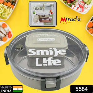 PremiumAV Miracle Stainless Steel Round Lunch Box, with Small Plastic Box Insert Leak Proof Lunch Box with Transparent lid, Lunch Box for Kids & Adult  - PremiumAV