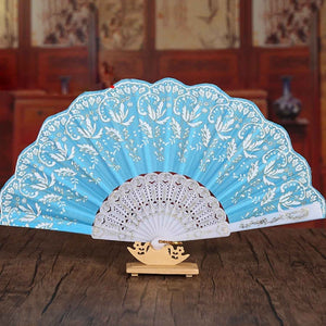 PremiumAV Hand Folding Fan, Chinese Vintage Style Handheld Fan with Fabric Sleeve