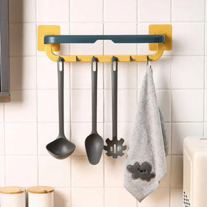 PremiumAV Wall-Mounted Double Bar Towel Holder with Hooks & Adjustable Folding Shelf - PremiumAV