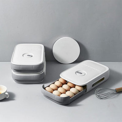 PremiumAV Egg Storage Box Plastic Egg Drawer Fridge Egg Organizer Egg Keeper Refrigerator Egg Drawer Plastic Egg Carton Covered Egg Holder Pantry Egg