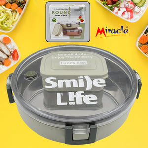 PremiumAV PremiumAV Miracle Stainless Steel Round Lunch Box, with Small Plastic Box Insert Leak Proof Lunch Box with Transparent lid, Lunch Box for Kids & Adult 