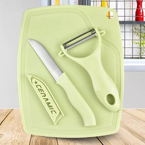 PremiumAV Plastic Kitchen Peeler - Green & Classic Stainless Steel 3-Piece Knife Set Combo - PremiumAV