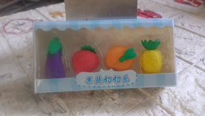 Mini Cute Veg & Fruit Erasers – 3D Colorful Eraser Set for Kids (4 Pc)
