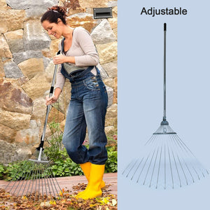 PremiumAV 115-152 CM Rake for Gardening, Stainless Steel Telescopic Garden Rake for Quick Clean Up of Lawn and Yard, Adjustable Rake Claws Spacing Gar  - PremiumAV