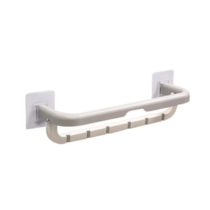 PremiumAV Wall-Mounted Double Bar Towel Holder with Hooks & Adjustable Folding Shelf - PremiumAV