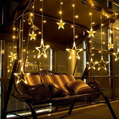 PremiumAV 12 STARS CURTAIN STRING LIGHTS, WINDOW CURTAIN LIGHTS WITH 8 FLASHING MODES DECORATION FOR FESTIVALS