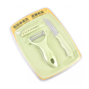 PremiumAV Plastic Kitchen Peeler - Green & Classic Stainless Steel 3-Piece Knife Set Combo - PremiumAV
