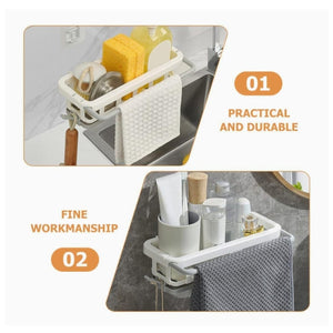 PremiumAV Multipurpose Platic Hanging Drain Rack Retractable Sponge Storage Hanging Rack With Adhesive Hook for Kitchen and Bathroom Dishcloth Holders  - PremiumAV