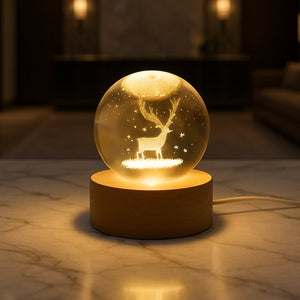 Crystal Ball Night Light Glass Ball Night Lamp with Wood Base