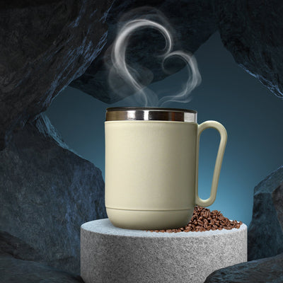 PremiumAV Ganesh Premium Stainless Steel Coffee Mug with heat resistant mug lid. Approx 400Ml mug.