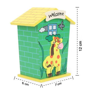 House-shaped wooden money bank