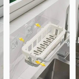 PremiumAV Multipurpose Platic Hanging Drain Rack Retractable Sponge Storage Hanging Rack With Adhesive Hook for Kitchen and Bathroom Dishcloth Holders  - PremiumAV