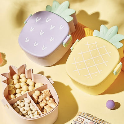 PremiumAV Kids Lunch Box Cute Pineapple Shaped Bento Box with Fork Spoon Snack Container Microwave Portable Office Lunch Box (1 Pc / With Spoon, Fork