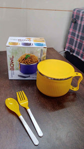 PremiumAV Safe Double-Layer Maggie Bowl with Lid & Handle  Versatile Bowl for Cereals, Fruits, Ramen & More