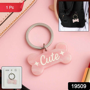 Cute Bone-Shaped Acrylic Keychain with Stylish Typography