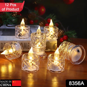 PremiumAV 12 Pcs Flameless and Smokeless Decorative Acrylic Candles Transparent Led Tea Light Candle for Gifting, House, Diwali, Christmas, Festival, - PremiumAV