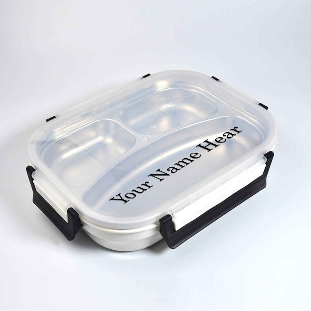 Customize White Transparent Lunch Box for Kids and adults, Stainless Steel Lunch Box with 3 Compartments.