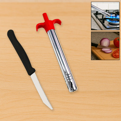 Stainless Steel Electronic Gas Lighter and Knife (2 in 1)